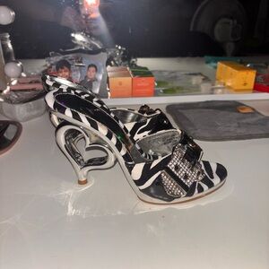 Elegant Black and White Heels with Silver Accents